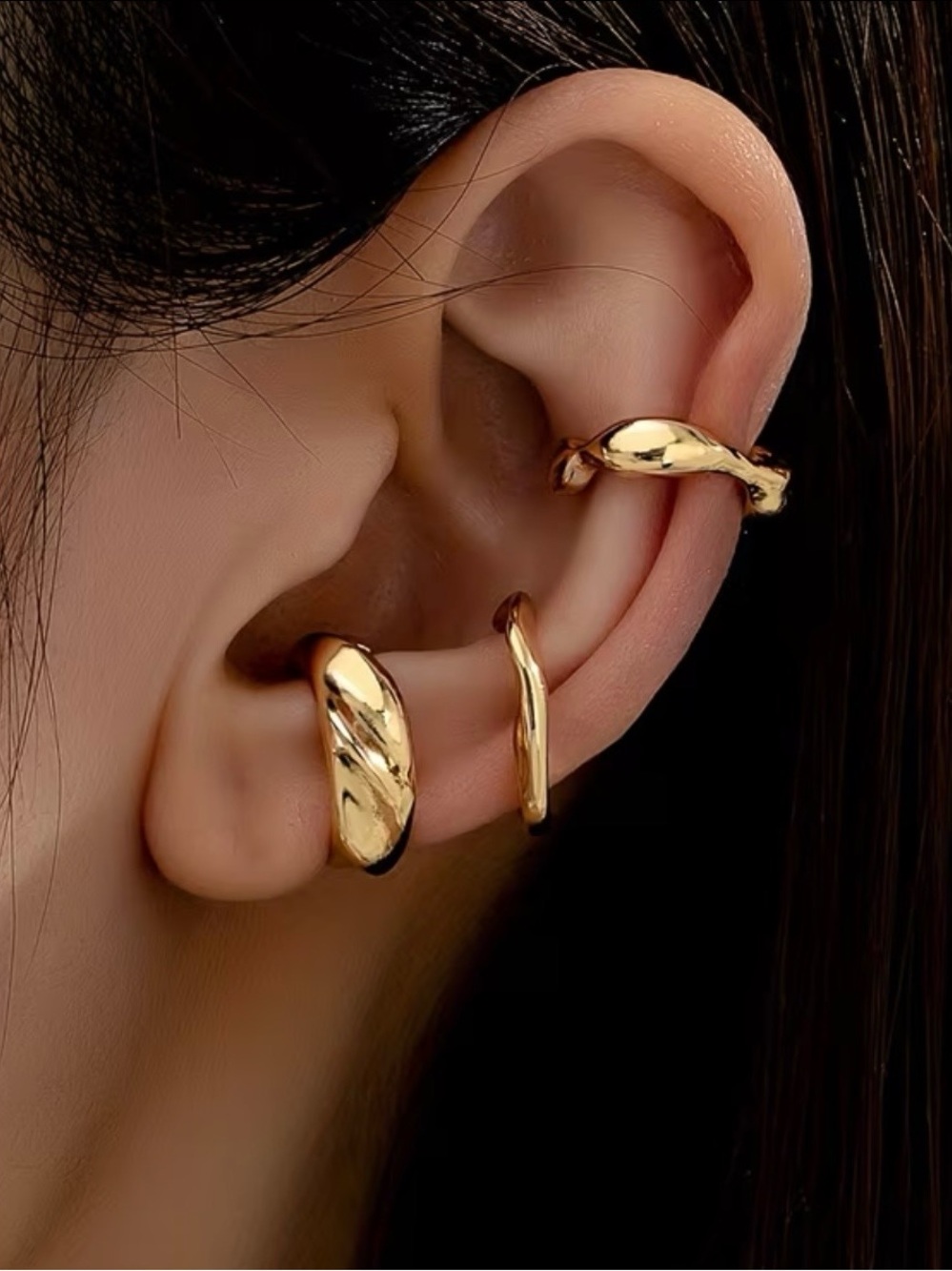 Elegant Gold Hoop Ear Cuff Set(3pcs)
